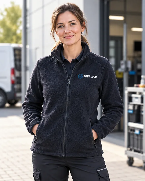 Dunkle Fleecejacke mit kleinem Logo auf der Brust
