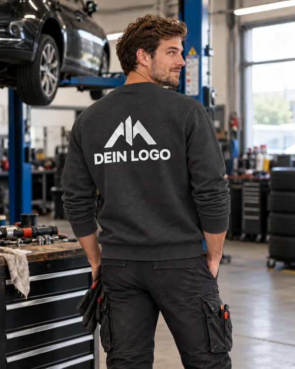 Dunkelgraues Sweatshirt mit großem Logo auf dem Rücken