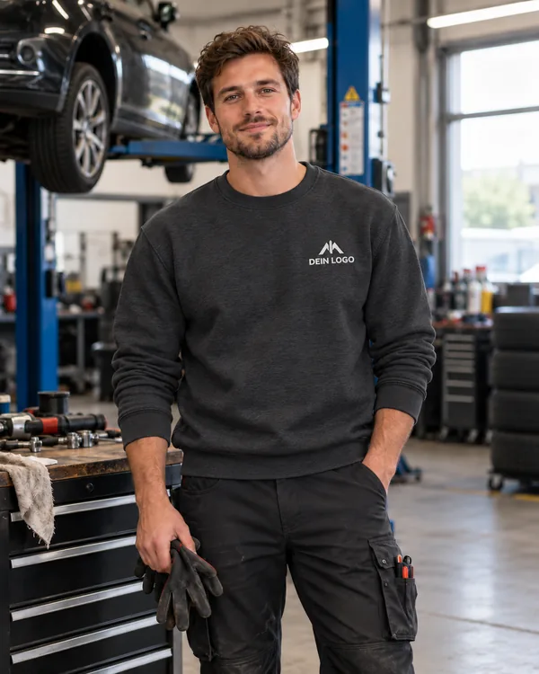 Dunkelgraues Sweatshirt mit kleinem Logo auf der Brust
